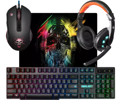 Клавиатура + мышь + гарнитура + коврик Defender Singularity MKP-118, USB, черный (52118)