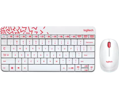 Клавиатура + мышь Logitech MK240 Nano, беспроводная, USB, белый/красный (920-008212)
