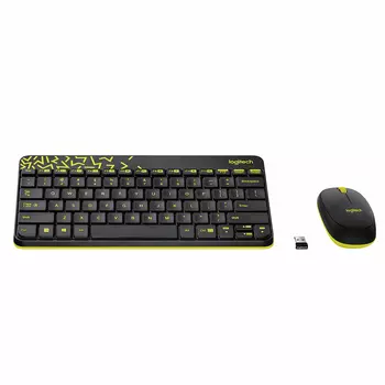Клавиатура + мышь Logitech MK240 Nano, беспроводная, USB, черный/желтый (920-008213)