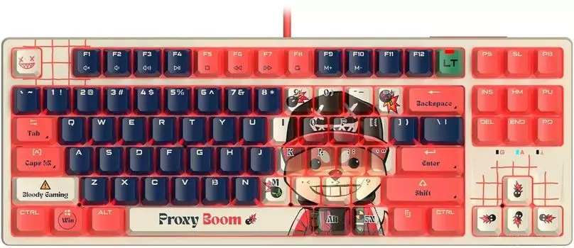 Клавиатура проводная A4Tech Bloody AT87 Proxy Boom, механическая, подсветка, USB, бежевый/красный (AT87)