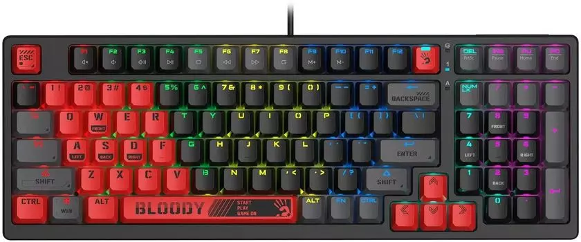 Клавиатура проводная A4Tech S98 Sports , механическая, BLMS Red Plus, подсветка, USB, черный (s98 sports red blms red plus)