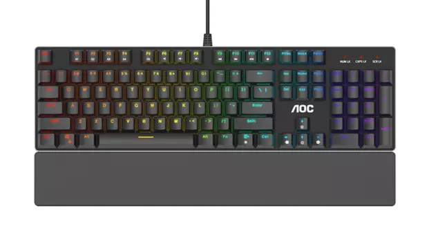 Клавиатура проводная AOC GK500, механическая, Outemu Blue, подсветка, USB, черный (GK500D82R/01)