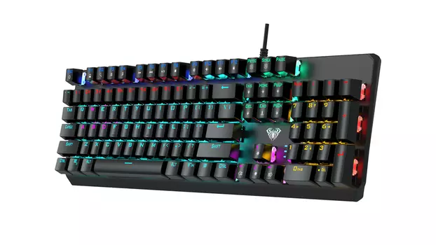 Клавиатура проводная AULA F2066-II, механическая, Blue, подсветка, USB, черный