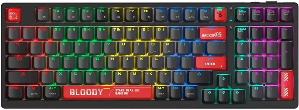 Клавиатура проводная/беспроводная A4Tech Bloody WS98, механическая, BLMS Red Plus, подсветка, Bluetooth/Радиоканал/USB, черный (WS98) Английская раскладка!!!