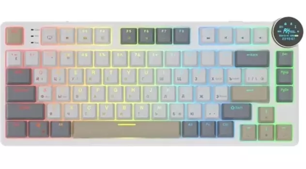 Клавиатура проводная/беспроводная Royal Kludge N80, механическая, RK Brown, подсветка, Bluetooth/Радиоканал/USB, белый (6977576550670)