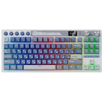 Клавиатура проводная/беспроводная Royal Kludge RK M87, механическая, RK Cream, подсветка, Bluetooth/Радиоканал/USB, белый (6977576550441)
