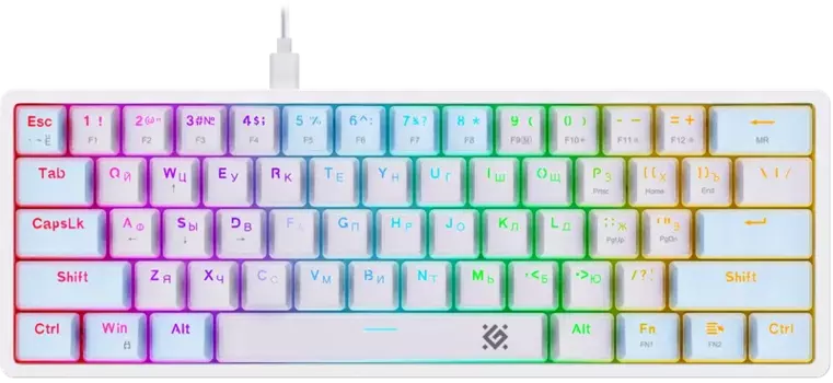 Клавиатура проводная Defender Amox GK-585, механическая, OUTEMU+BROWN, подсветка, USB, белый/голубой (45585)