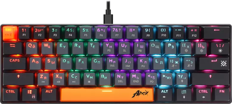 Клавиатура проводная DEFENDER APEX , механическая, Outemu Red, подсветка, USB, черный/серый (45002)
