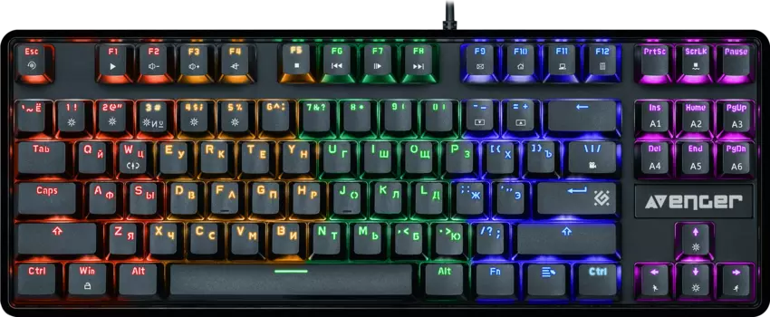 Клавиатура проводная Defender AVENGER , механическая, Outemu Red, подсветка, USB, черный (45410)