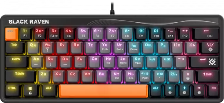 Клавиатура проводная Defender Black Raven GK-417, механическая, OUTEMU Red Switches, подсветка, USB, черный (45413)