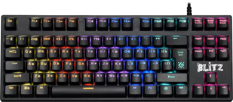 Клавиатура проводная Defender BLITZ GK-240L, механическая, YH Blue, подсветка, USB, черный (45240)