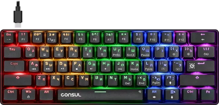 Клавиатура проводная Defender Consul GK-220 , механическая, Outemu Red, подсветка, USB, черный (45220)
