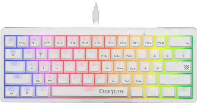 Клавиатура проводная Defender DEIMOS GK-303, механическая, TNT Pink, подсветка, USB, белый (45304)