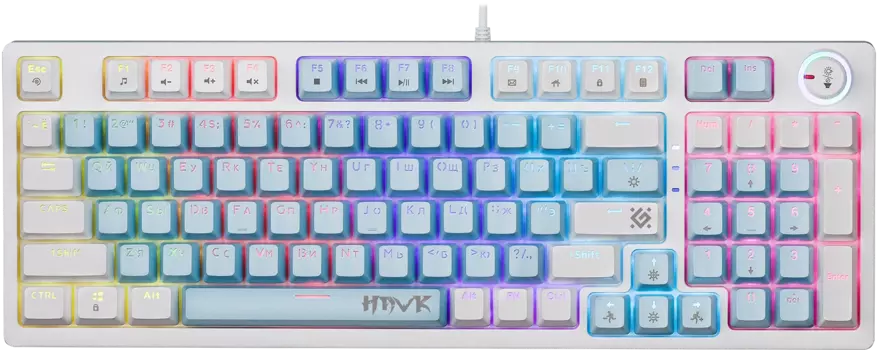 Клавиатура проводная Defender Hawk GK-418, механическая, Outemu Red, подсветка, USB, голубой/белый (45422)