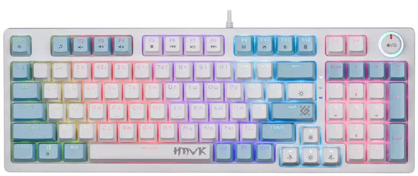 Клавиатура проводная Defender Hawk GK-418, механическая, Outemu Red, подсветка, USB, белый/голубой (45421)