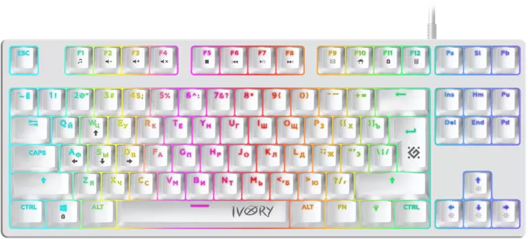Клавиатура проводная Defender Ivory GK-579 , механическая, Red Switch, подсветка, USB, белый (45579)