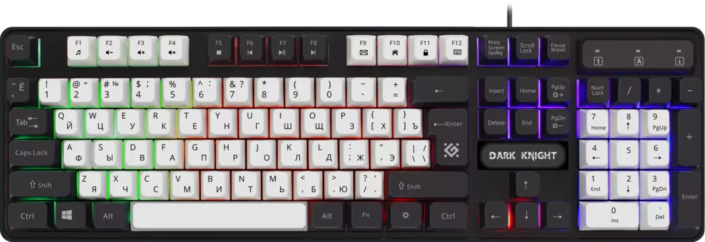 Клавиатура проводная Defender Knight GK-077, мембранная, подсветка, USB, белый/черный (45078)