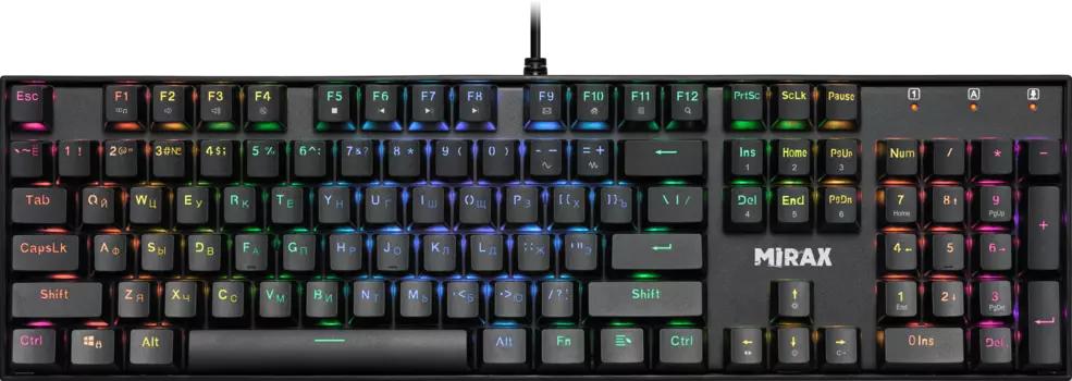 Клавиатура проводная Defender Mirax GK-352 , механическая, Outemu Blue, подсветка, USB, черный (45352)