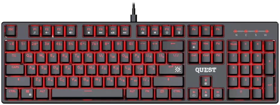 Клавиатура проводная Defender Quest GK-596, механическая, Red Switch, подсветка, USB, черный (45596)