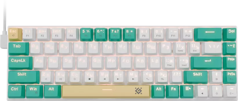 Клавиатура проводная Defender Vexx Pro GK-084, механическая, OUTEMU+RED, подсветка, USB, белый/зеленый (45084)