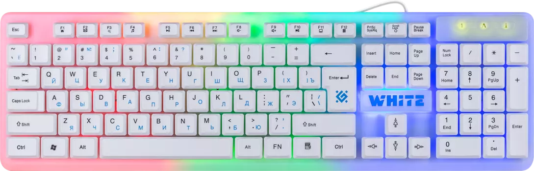 Клавиатура проводная Defender White GK-172, мембранная, подсветка, USB, белый (45172)