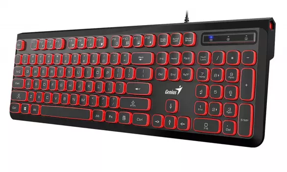 Клавиатура проводная Genius SlimStar 260, мембранная, USB, черный/красный (31310013408)