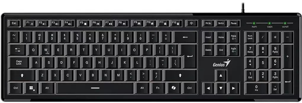 Клавиатура проводная Genius SlimStar 820, мембранная, подсветка, USB, черный (31310055402)