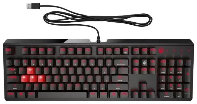 Клавиатура проводная HP OMEN Encoder, механическая, Cherry MX Brown, подсветка, USB, черный (6YW75AA)