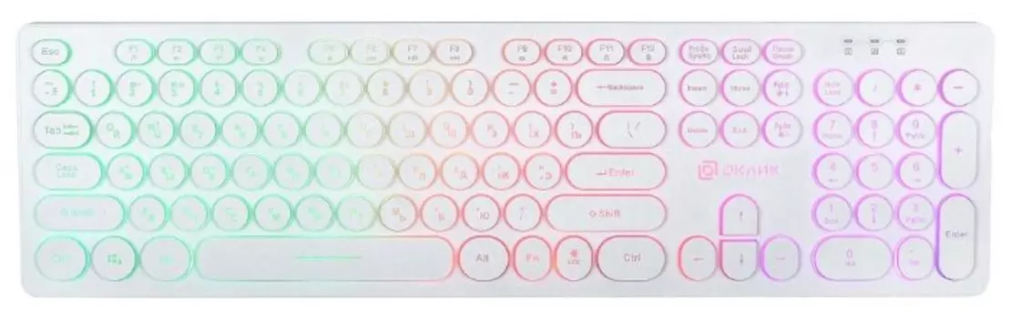 Клавиатура проводная Oklick 420MRL, мембранная, подсветка, USB, белый