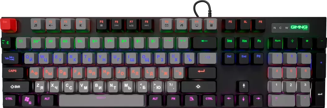 Клавиатура проводная Oklick GMNG 945GK, механическая, подсветка, USB, серый/черный (1659407)