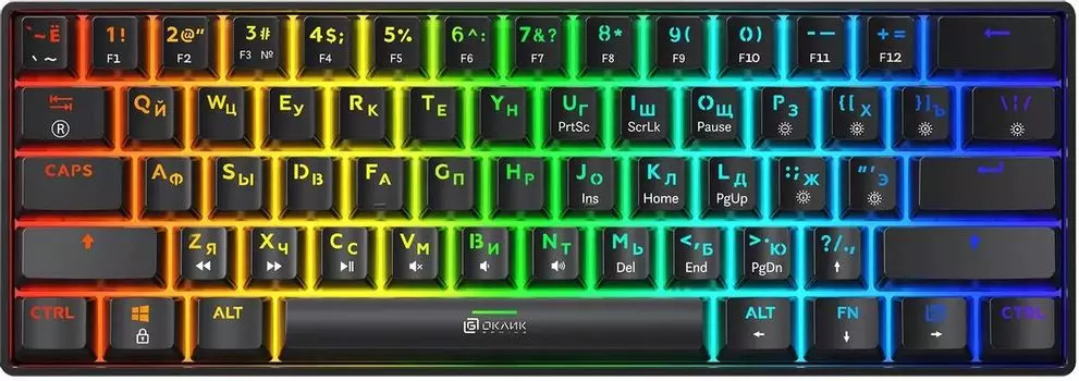 Клавиатура проводная Oklick K713X , механическая, Huano Red, подсветка, USB, черный (K713X )