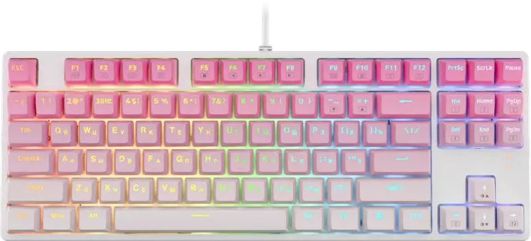 Клавиатура проводная Redragon Cass, механическая, OUTEMU+BROWN, подсветка, USB, белый/розовый (71878)