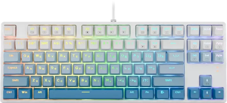 Клавиатура проводная Redragon Cass, механическая, OUTEMU+BROWN, подсветка, USB, белый/синий (71485)