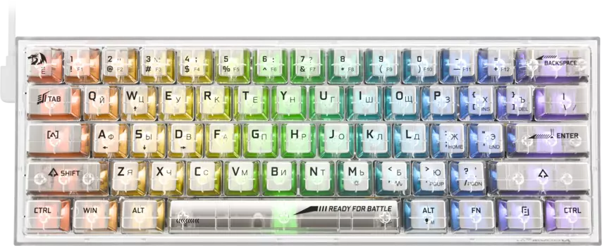 Клавиатура проводная Redragon Fizz, механическая, Redragon+ICE, подсветка, USB, белый/прозрачный (71736)