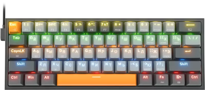 Клавиатура проводная Redragon Fizz, механическая, Redragon+RED, подсветка, USB, серый (72599)