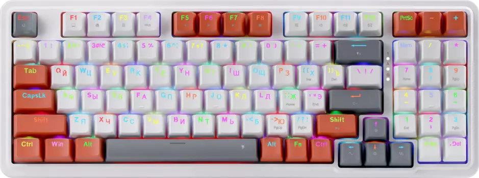 Клавиатура проводная Redragon Gloria, механическая, Redragon RED, подсветка, USB, белый/серый/красный (72216)