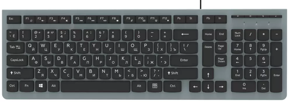 Клавиатура проводная Ritmix RKB-400, мембранная, USB, серый