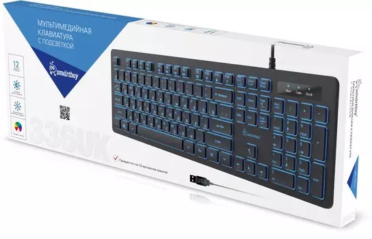 Клавиатура проводная SmartBuy 336, мембранная, подсветка, USB, черный (SBK336UK)