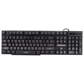 Клавиатура проводная SONNEN KB-7010, мембранная, подсветка, USB, черный (512653)