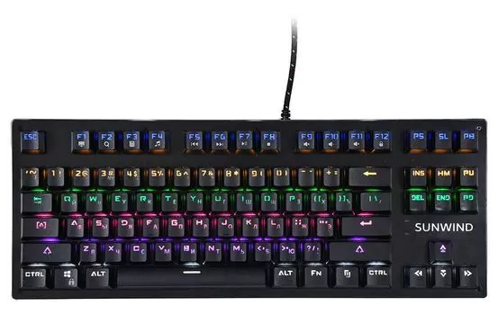 Клавиатура проводная SunWind SW-K900G, механическая, подсветка, USB, черный (1422332)