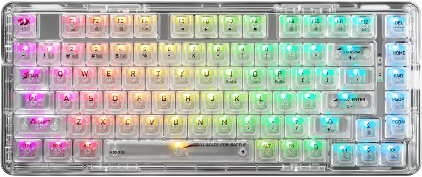 Клавиатура проводная/беспроводная Redragon ELF PRO, механическая, Redragon+ICE, подсветка, Bluetooth/Радиоканал/USB, белый/прозрачный (71688)