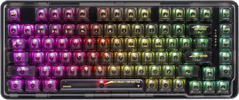 Клавиатура проводная/беспроводная Redragon ELF PRO, механическая, Redragon+ICE, подсветка, Bluetooth/Радиоканал/USB, черный/прозрачный (71742)