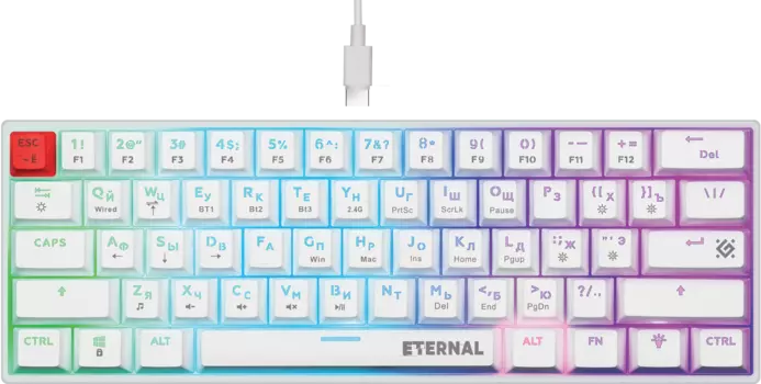 Клавиатура проводное/беспроводное Defender Eternal GK-019, механическая, Outemu Red, подсветка, Bluetooth/Радиоканал, белый (45019)