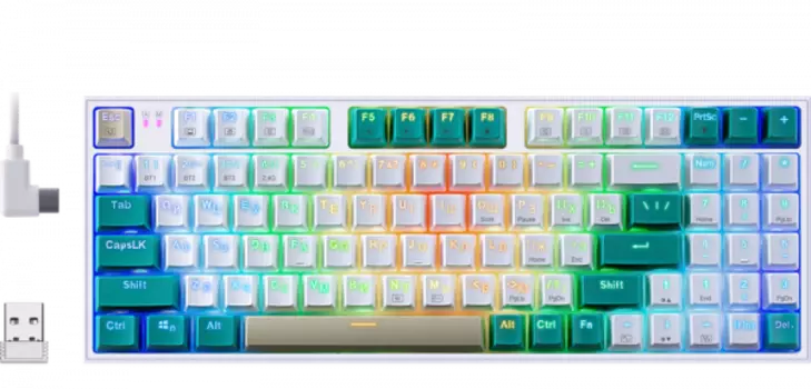 Клавиатура проводная/беспроводная Redragon Veigar, механическая, Redragon + white, подсветка, Bluetooth/Радиоканал/USB, белый (71476)