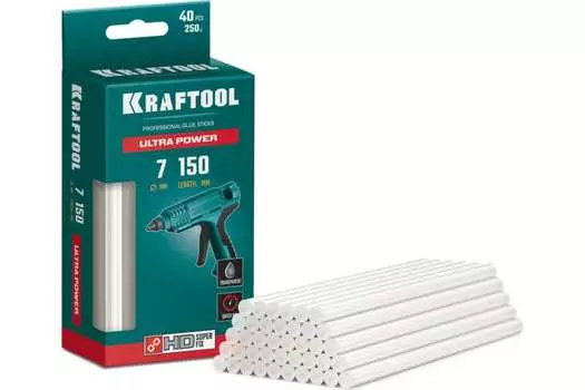 Клеевые стержни Kraftool Ultra Power 7 мм x 150 мм, прозрачный, 40 шт. (06837-40)