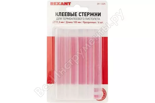 Клеевые стержни REXANT 09-1225 1.13 см x 10 см, прозрачный, 6 шт., блистер (1741162)