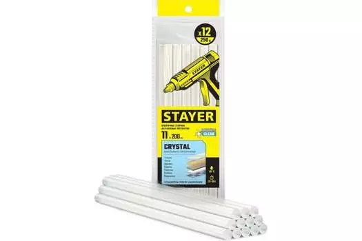 Клеевые стержни Stayer Crystal 11 мм x 200 мм, прозрачный, 12 шт. (0682-12)