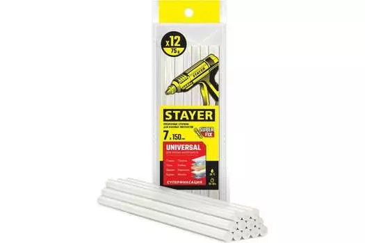 Клеевые стержни Stayer Universal 7 мм x 150 мм, прозрачный, 12 шт. (06817-12)