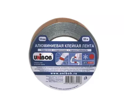 Клейкая лента металлизированная 5 см x 50 м односторонняя, алюминий, серебристый, Unibob (67668)