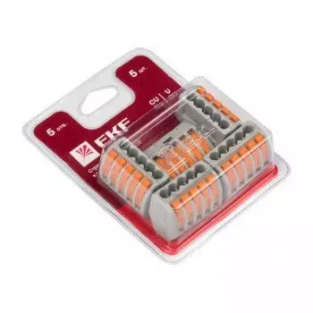 Клемма EKF СМК 222-415 5x0.8-4 мм, 5 шт., с рычагами, серый (plc-smk-415b)